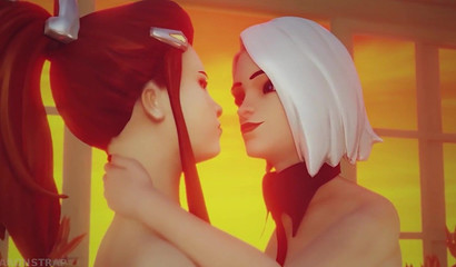 Blonde Ashe Ow dominates and humiliates slave Brigitte, BDSM porn Overwatch