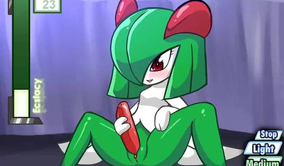 Pokemon jerks off futanari's cock on the sleeping owner