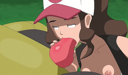 Pokemon Trainer Hilda gently sucks her favorite Pokemon's cock