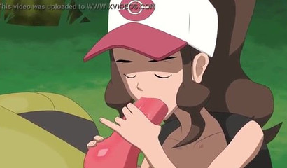 Pokemon Trainer Hilda gently sucks her favorite Pokemon's cock