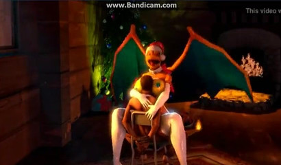 A man tied to a chair fucks with a female Chirizard from Pokemon