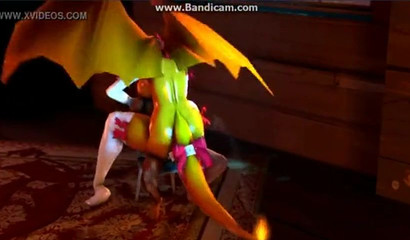 A man tied to a chair fucks with a female Chirizard from Pokemon