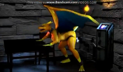 A man tied to a chair fucks with a female Chirizard from Pokemon