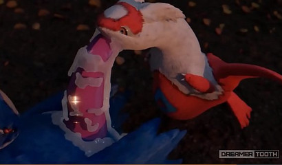 Pokemon dragons have strange sex in the forest