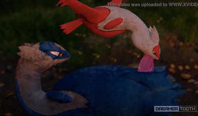 Pokemon dragons have strange sex in the forest