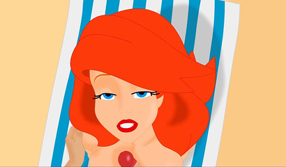 The little mermaid with red hair enjoys anal sex on the beach