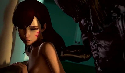 Monster rapes defenseless brunette D.Va in animated porn