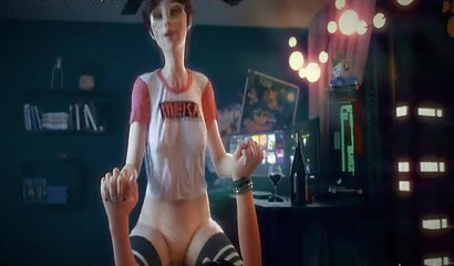 3d brunette D.VA riding a dick in the role of a rider