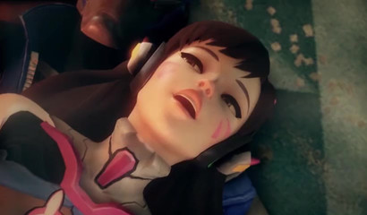 Brunette D.Va from Overwatch rides a dick and gets a creampie