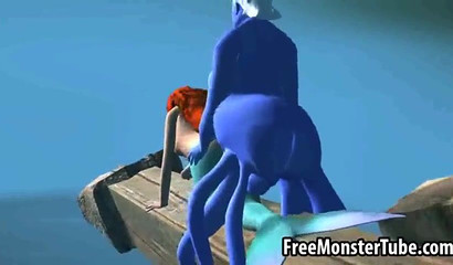 Monster woman Ursula fucks beauty Ariel hard underwater