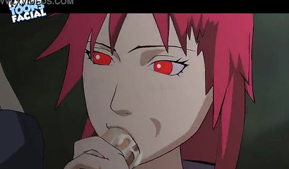 Cartoon girl Karin sucks ninja Sasuke's cock, becoming an obedient whore for him