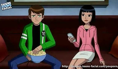 Ben 10 and his busty girlfriend fuck on the couch in front of the TV