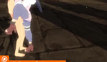 Blue-haired girl Hinata fucks standing up and gets an orgasm
