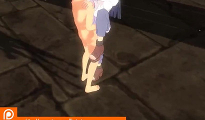 Blue-haired girl Hinata fucks standing up and gets an orgasm