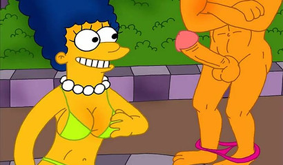 Marge Simpson is enjoying filthy sex with a fat old nerd