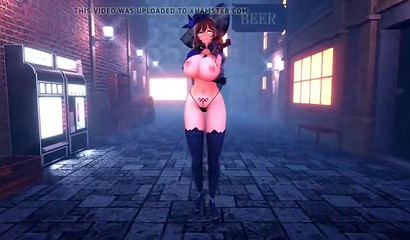 Hot hentai striptease from big-boobed brunette Lisa from the video game Genshin Impact