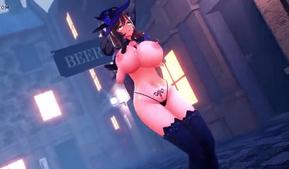Hot hentai striptease from big-boobed brunette Lisa from the video game Genshin Impact
