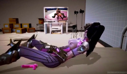 Purple Widowmaker bitch loves to watch porn and play with dildos