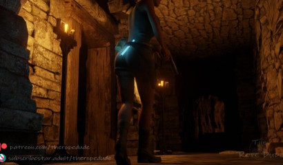 Dexterous thief Tifa sat on the face of tied up Lara Croft and slapped her ass