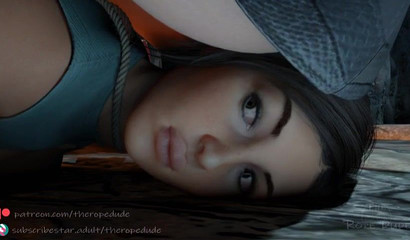 Dexterous thief Tifa sat on the face of tied up Lara Croft and slapped her ass
