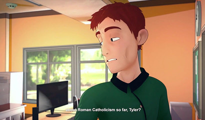 Depraved Succubus has fun with four cocks at school