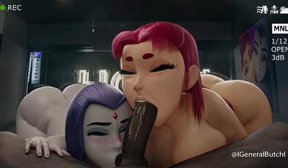 Hotties from ''Teen Titans Go'' Raven and Starfire sharing a huge dick