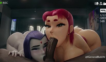 Hotties from ''Teen Titans Go'' Raven and Starfire sharing a huge dick