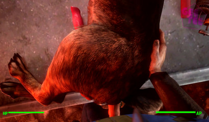 Huge human 3D cock drills dog's ass