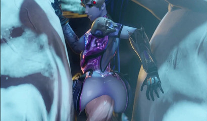 Widowmaker enjoys double anal penetration with 2 horses