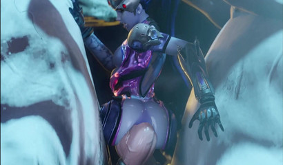 Widowmaker enjoys double anal penetration with 2 horses