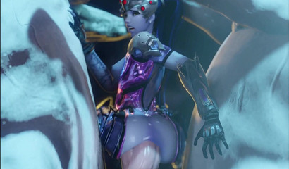 Widowmaker enjoys double anal penetration with 2 horses