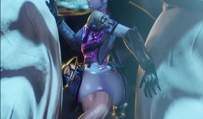 Widowmaker enjoys double anal penetration with 2 horses