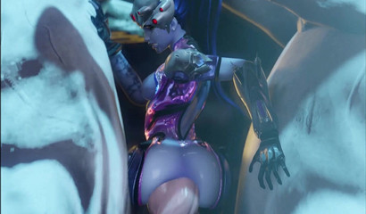 Widowmaker enjoys double anal penetration with 2 horses