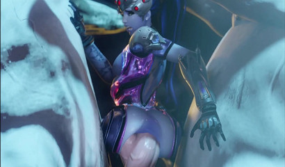 Widowmaker enjoys double anal penetration with 2 horses