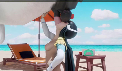 Anime hottie Satsuki blows a horse's dick on the beach