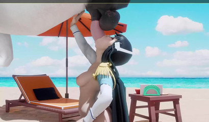 Anime hottie Satsuki blows a horse's dick on the beach