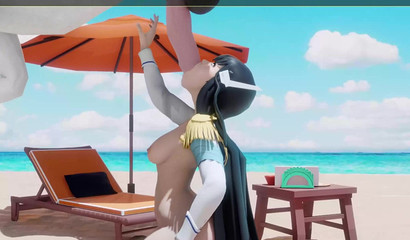 Anime hottie Satsuki blows a horse's dick on the beach