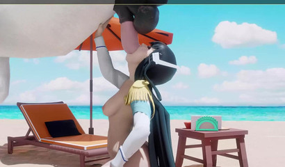 Anime hottie Satsuki blows a horse's dick on the beach