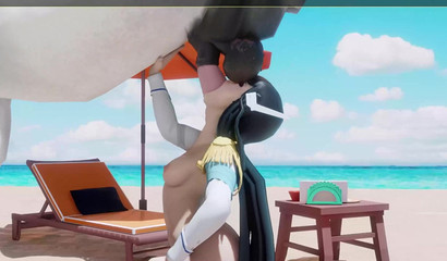 Anime hottie Satsuki blows a horse's dick on the beach