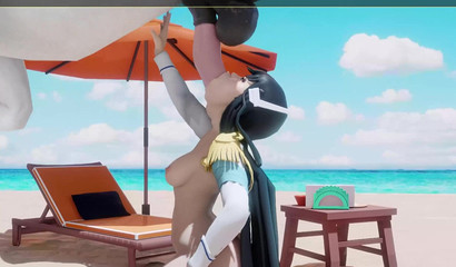 Anime hottie Satsuki blows a horse's dick on the beach