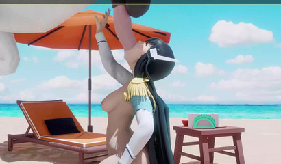 Anime hottie Satsuki blows a horse's dick on the beach