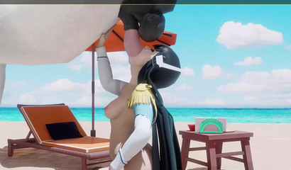 Anime hottie Satsuki blows a horse's dick on the beach