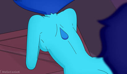 Petite Lapis spewed cum out of her inflated belly