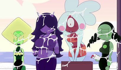 Petite Lapis spewed cum out of her inflated belly