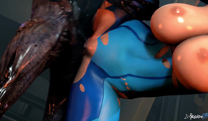 Aliens can't make Samus Aran talk but they can make her moan