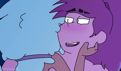 Petite blue-haired cartoon cutie impaling her pussy on big cock