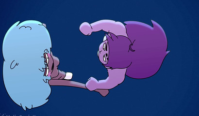 Petite blue-haired cartoon cutie impaling her pussy on big cock