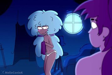 Petite blue-haired cartoon cutie impaling her pussy on big cock