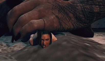 Two goblin cocks destroy tiny 3D chick