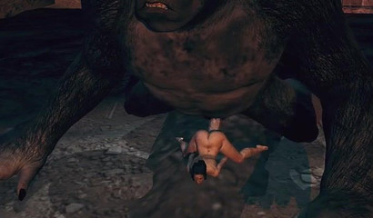 Two goblin cocks destroy tiny 3D chick